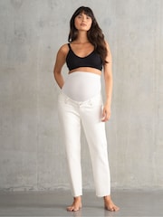 Seraphine Cream Tapered Leg With Frayed Hem Maternity Jeans - Image 2 of 6