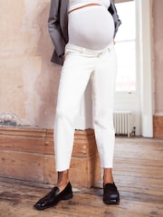 Seraphine Cream Tapered Leg With Frayed Hem Maternity Jeans - Image 3 of 6