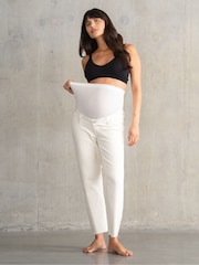 Seraphine Cream Tapered Leg With Frayed Hem Maternity Jeans - Image 5 of 6