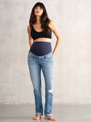 Seraphine Blue Roll Up Maternity Boyfriend Jeans - Image 1 of 5