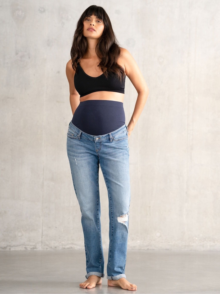 Seraphine Blue Roll Up Maternity Boyfriend Jeans - Image 1 of 5