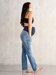 Seraphine Blue Roll Up Maternity Boyfriend Jeans - Image 2 of 5