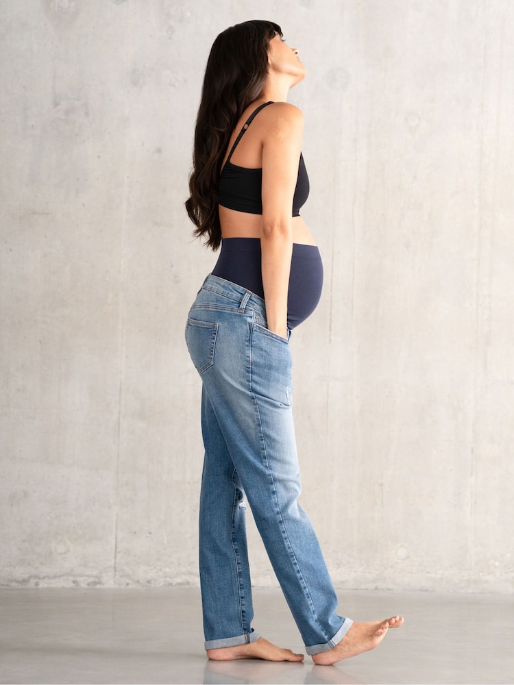 Seraphine Blue Roll Up Maternity Boyfriend Jeans - Image 2 of 5