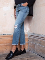 Seraphine Blue Roll Up Maternity Boyfriend Jeans - Image 3 of 5