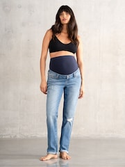 Seraphine Blue Roll Up Maternity Boyfriend Jeans - Image 4 of 5