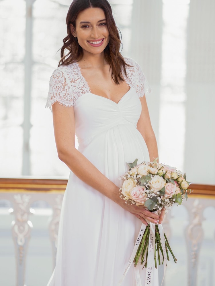 Seraphine Lace and Chiffon White Maternity Dress - Image 2 of 4