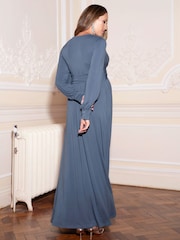 Seraphine Blue Winter Twist Front Maternity Maxi with Blouson Sleeve - Image 2 of 11