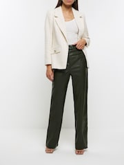 River Island Dark Green Faux Leather Straight Leg Trousers - Image 1 of 5