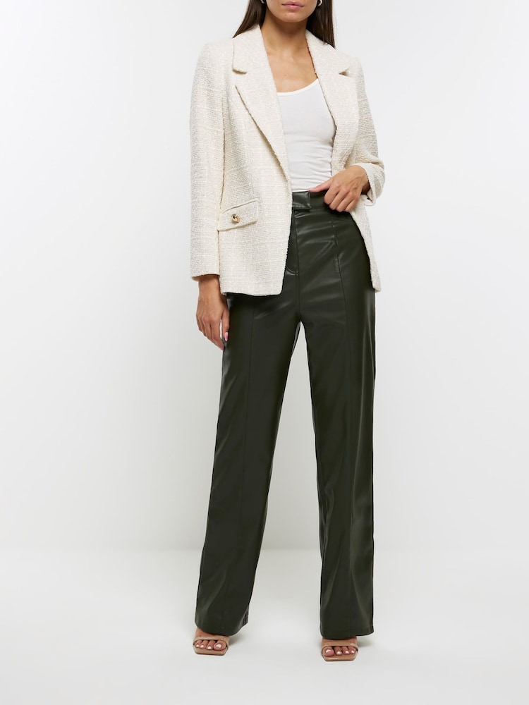 River Island Dark Green Faux Leather Straight Leg Trousers - Image 1 of 5 River Island Dark Green Faux Leather Straight Leg Trousers - Image 1 of 5