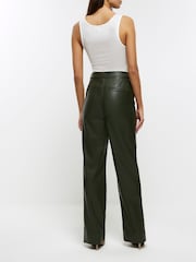 River Island Dark Green Faux Leather Straight Leg Trousers - Image 2 of 5