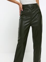River Island Dark Green Faux Leather Straight Leg Trousers - Image 4 of 5