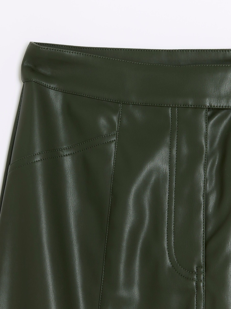 River Island Dark Green Faux Leather Straight Leg Trousers - Image 5 of 5