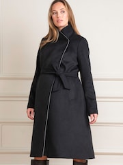 Seraphine Wool Black Wrap Maternity Coat - Image 1 of 9
