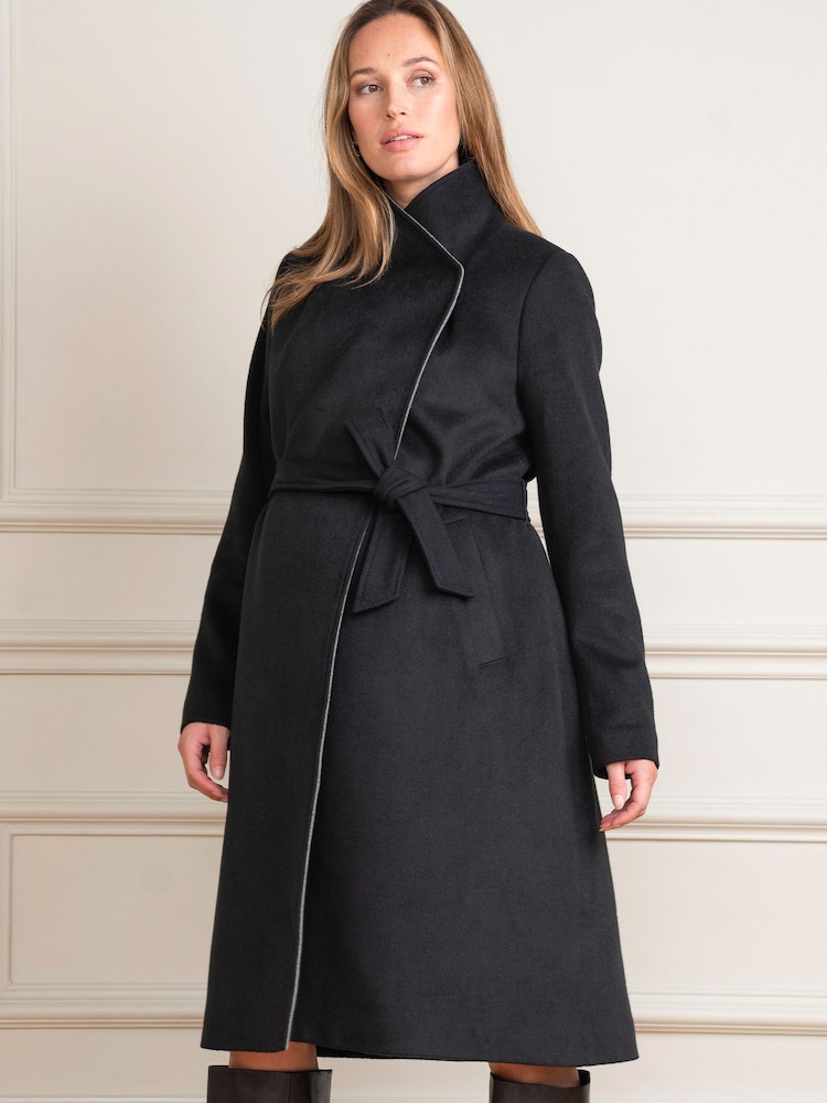 Seraphine Wool Black Wrap Maternity Coat - Image 1 of 9
