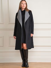 Seraphine Wool Black Wrap Maternity Coat - Image 3 of 9
