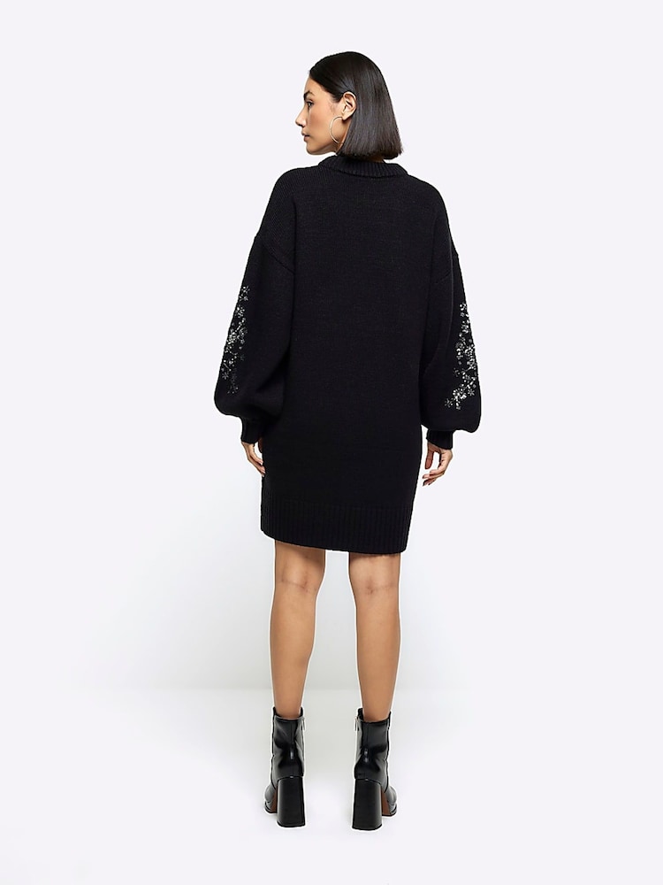 River Island Black Embellished Jumper Dress - Image 2 of 6
