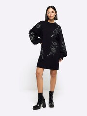River Island Black Embellished Jumper Dress - Image 3 of 6