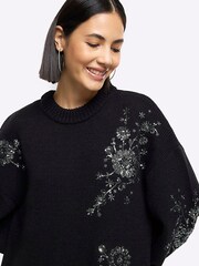 River Island Black Embellished Jumper Dress - Image 4 of 6