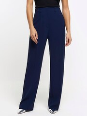 River Island Blue Studio Tuxedo Wide Leg Trousers - Image 1 of 6
