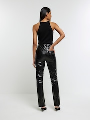 River Island Dark Black High Rise Slim Straight Coated Jeans - Image 3 of 7