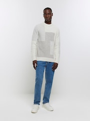 River Island Cream Slim Blocked Rib Crew Neck 100% Cotton Jumper - Image 2 of 6