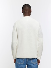 River Island Cream Slim Blocked Rib Crew Neck 100% Cotton Jumper - Image 3 of 6