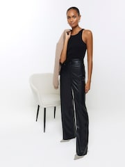 River Island Black High Rise Straight Leg Coated Trousers - Image 3 of 5