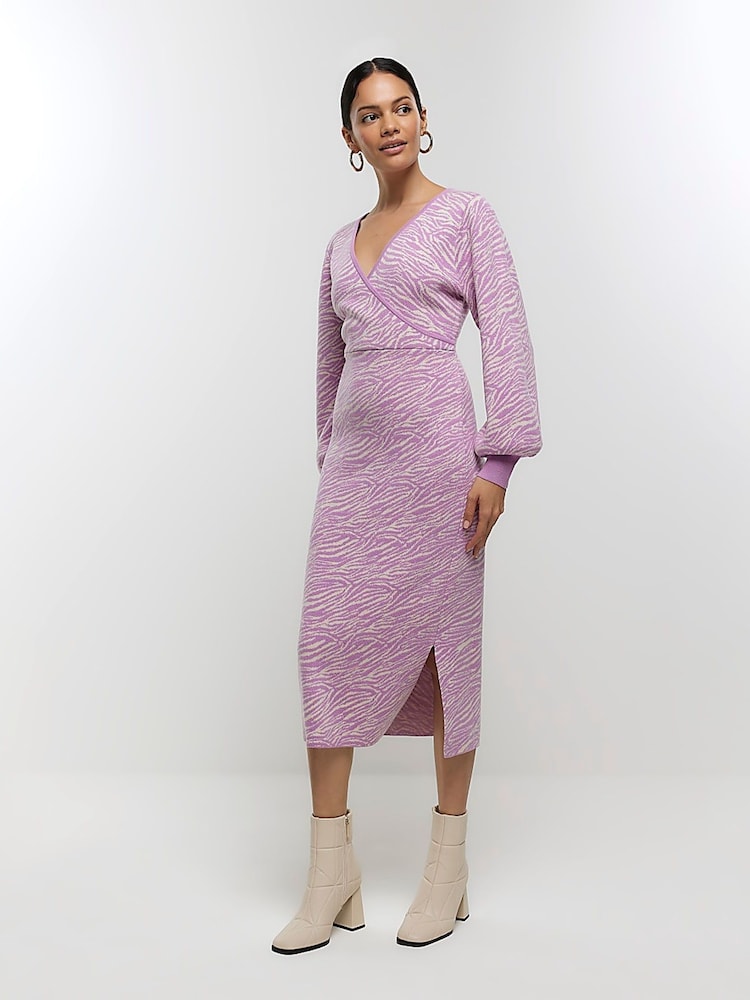 River Island Pink Zebra Crossing Wrap Midi Dress - Image 1 of 6 River Island Pink Zebra Crossing Wrap Midi Dress - Image 1 of 6