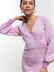 River Island Pink Zebra Crossing Wrap Midi Dress - Image 4 of 6