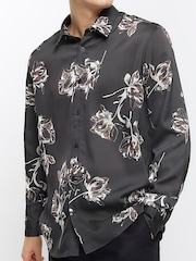 River Island Black Floral Sateen Linear Print Shirt - Image 3 of 4