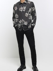 River Island Black Floral Sateen Linear Print Shirt - Image 4 of 4