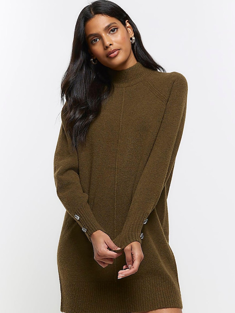 River Island Green Cosy Jumper Dress - Image 1 of 6