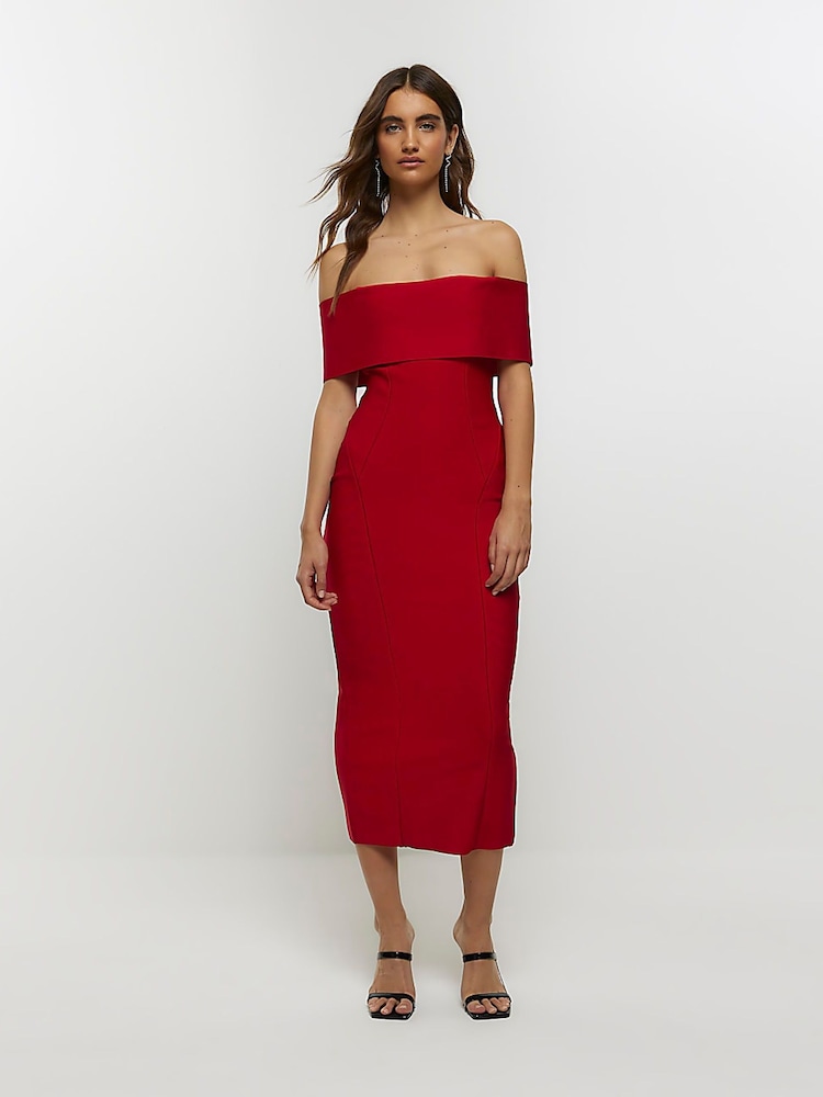 River Island Red Bardot Maxi Dress - Image 1 of 6