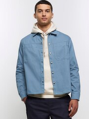 River Island Blue Popper Front Overshirt - Image 1 of 6