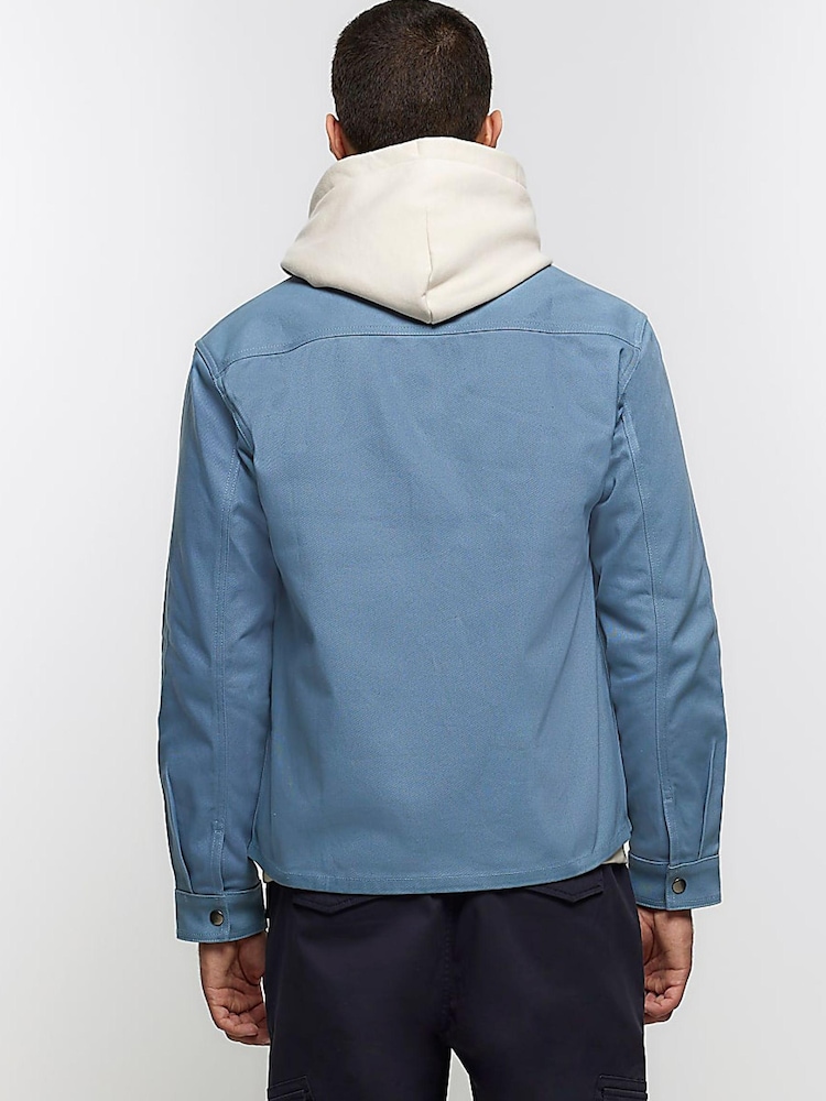 River Island Blue Popper Front Overshirt - Image 2 of 6