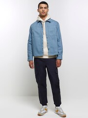 River Island Blue Popper Front Overshirt - Image 3 of 6