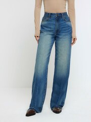 بنطلون جينز بحاشية طراز 90 طراز مستقيم من River Island - صورة 1 من 6