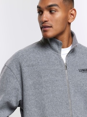 River Island Grey Zip Thru Textured Funnel Jacket - Image 4 of 6