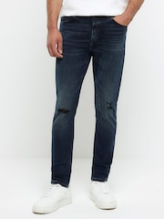 River Island Blue Dark Wash Ripped Skinny Jeans - Image 1 of 6