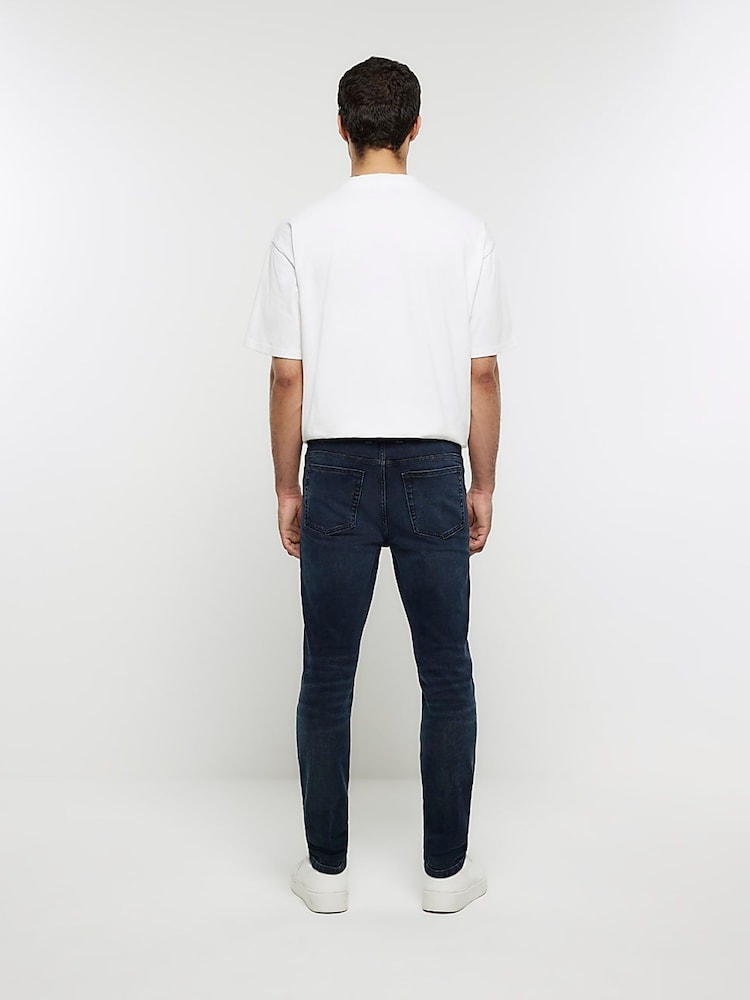 River Island Blue Dark Wash Ripped Skinny Jeans - Image 2 of 6