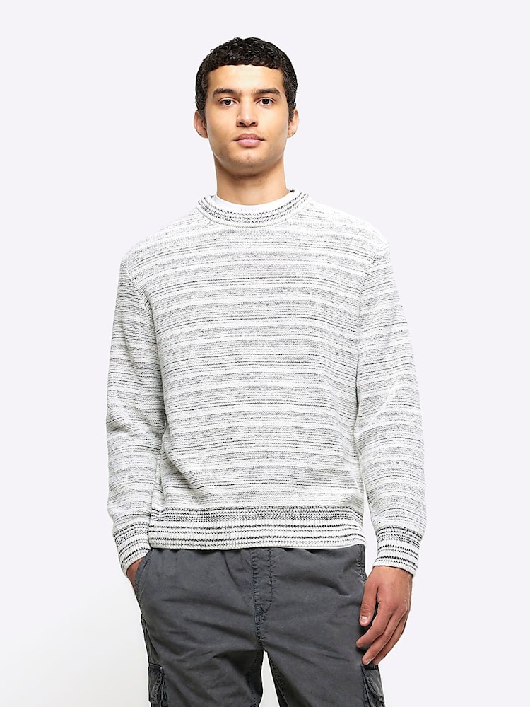 River Island Natural Multicolour Space Dye Crew Neck Jumper - Image 1 of 6