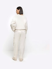 River Island Cream Paperbag Belted Cargo Trousers - Image 3 of 5