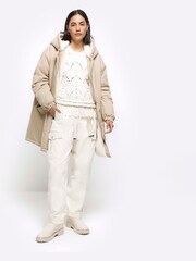 River Island Cream Paperbag Belted Cargo Trousers - Image 4 of 5