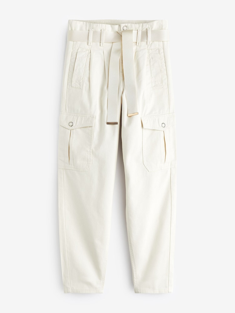 River Island Cream Paperbag Belted Cargo Trousers - Image 5 of 5