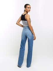 River Island Blue High Rise Straight Ripped Non - Stretch Jeans - Image 2 of 7
