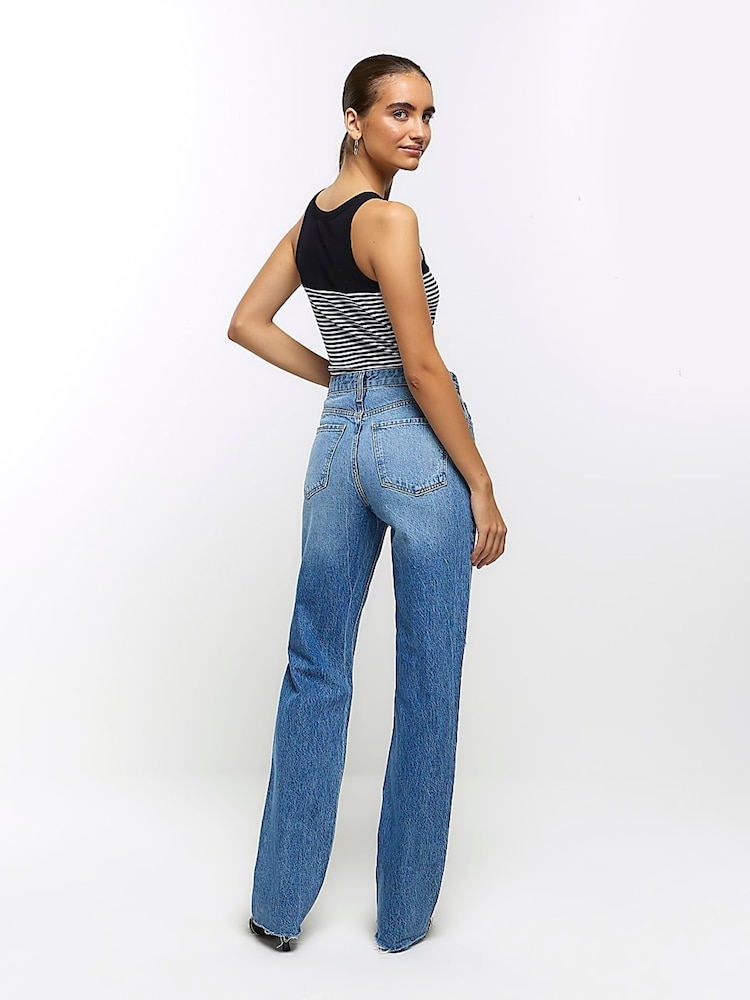 River Island Blue High Rise Straight Ripped Non - Stretch Jeans - Image 2 of 7
