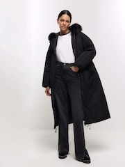 River Island Black Faux Fur Trim Parka - Image 2 of 5