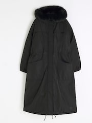 River Island Black Faux Fur Trim Parka - Image 4 of 5