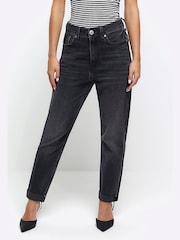 River Island Black Petite High Rise Mom Jeans - Image 1 of 7