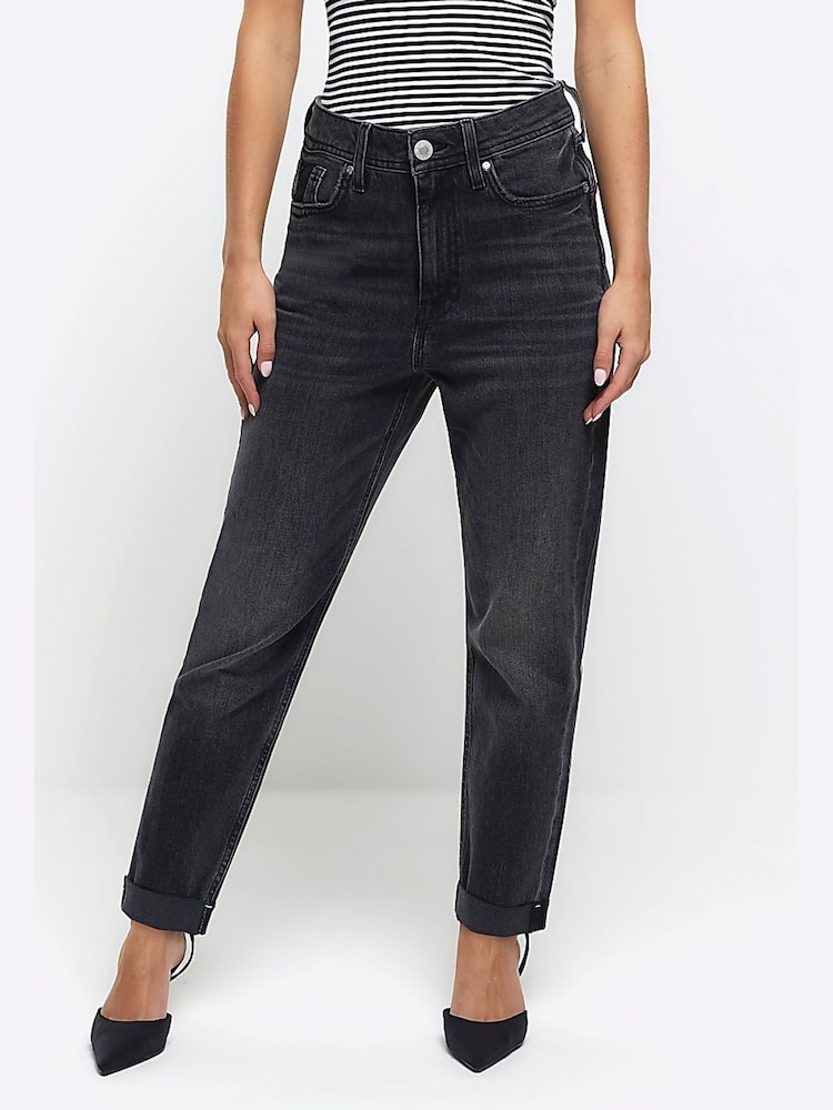River Island Black Petite High Rise Mom Jeans - Image 1 of 7